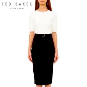 Ted Baker stretch-crepe pencil dress. Exposed zip fastening at back.